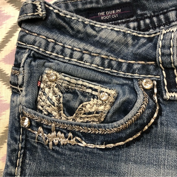 Vigoss The Dublin Bootcut Jeans Blue Denim Designer Jeans Crystals Gems low rise - Picture 7 of 15